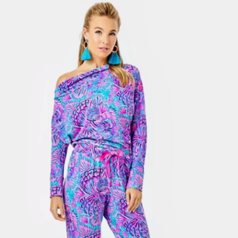 🌼 Lilly Pulitzer Sheera One-Shoulder Jumpsuit – Turquoise Oasis Shellidoscope